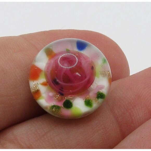 Vintage Murano Glass Button Lampwork Millefiori Shank Aventurine Pink Green - Picture 5 of 6